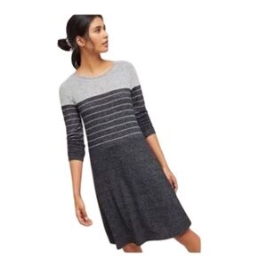 Anthropologie Color Block Ella Mara Brushed Gray Striped Midi Dress NWT Size M